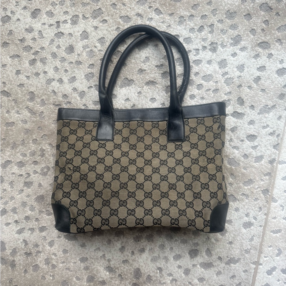 Vintage Gucci Beige and Navy Monogram Tote